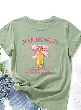 women tshirts cute print ladies t-shirt tee tops 字母饮料