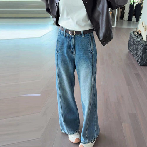women american retro jeans wide leg denim pants复古蓝色阔腿