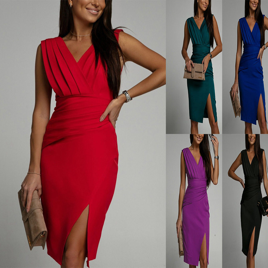 summer dress women casual elegant lady vestidos欧美长裙新款v图片