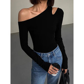 women off skew fashion sleeved collar long shirts shoulder
