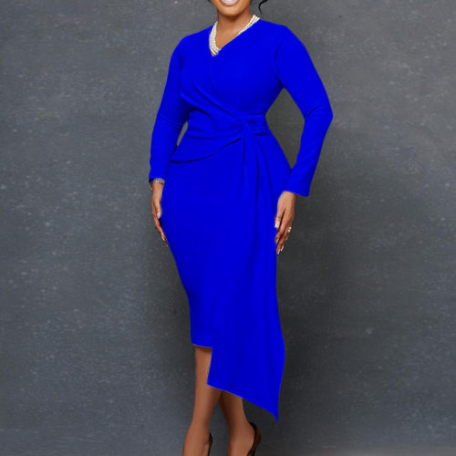 Elegant Bodycon Dresses for Women Full Sleeve OL Dress Midi