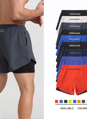 运动短裤New Men Running Shorts Gym Sports Shorts 2 In 1