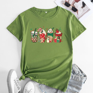 Women tshirt cotton christmas 2025宽松圣诞纯棉短袖t恤t-shirt