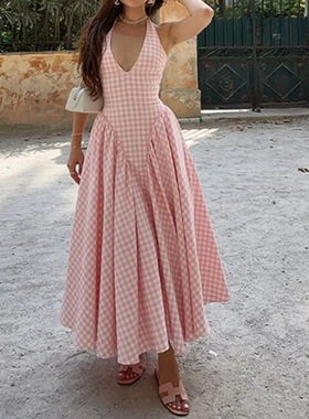 women dress ladies fashion dresses2026新款气质优雅ins风挂脖v