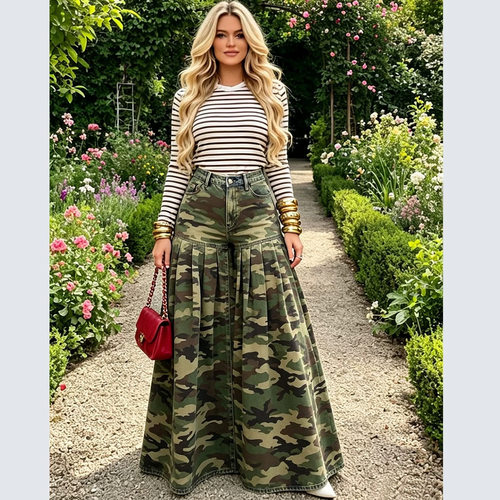 camo denim pants y2k jeans american trousers欧美高腰迷彩裤裙