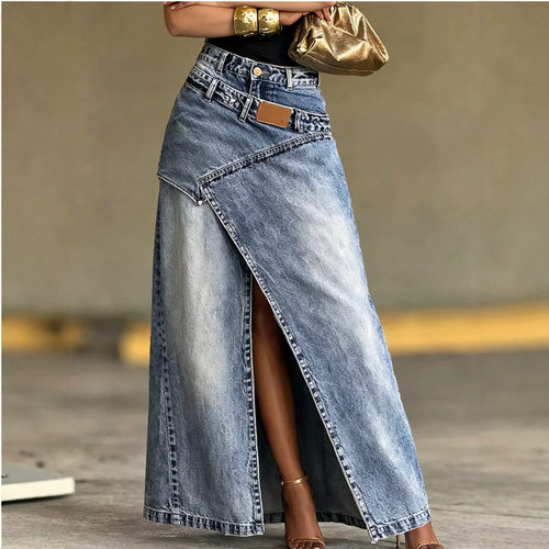 stylish jeans skirt versatile denim dress vintage long skirt