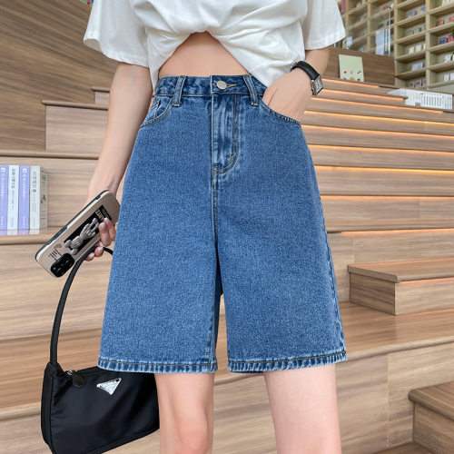 women american stylish retro jeans denim pants高腰牛仔短裤