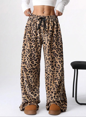 豹纹阔腿裤 2026 新款 休闲长裤 womens baggy jeans leopard hot