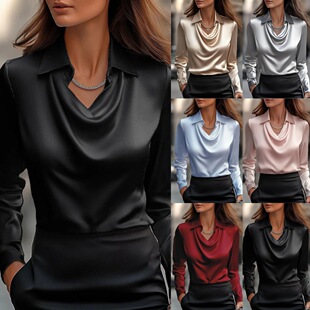 气质简约荡领衬衫 领女士衣 shirts款 women