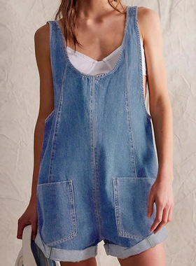 women's jeans Loose Denim Overalls shorts Suspender Jumpsuit