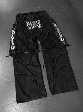 Y2k Jeans America Baggy Jeans Punk Men Black Denim Pants Man