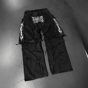 Y2k Men Pants Man Punk Denim Baggy America Jeans Black