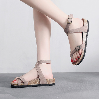 Slippers flipflops Slides Sandals拖鞋女真皮套趾软木拖鞋女夏