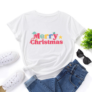 christmas cotton tshirts women xmas tee tops 字母圣诞节宽松