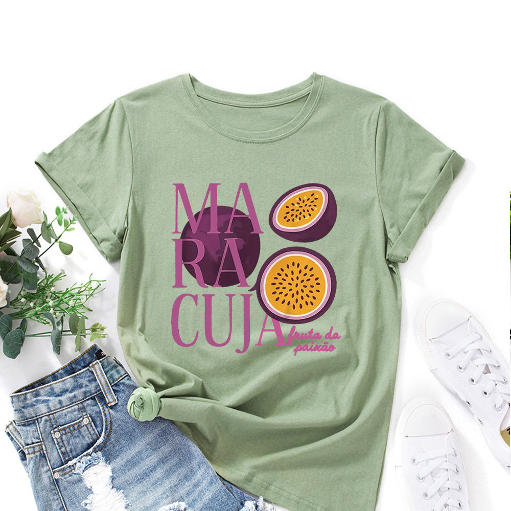 women tshirts cute print ladies t-shirt tee tops 百香果字母