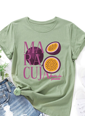 women tshirts cute print ladies t-shirt tee tops 百香果字母
