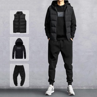 Men Vest Hoodie Pants Three-Piece Autumn Winter Sweatshirts