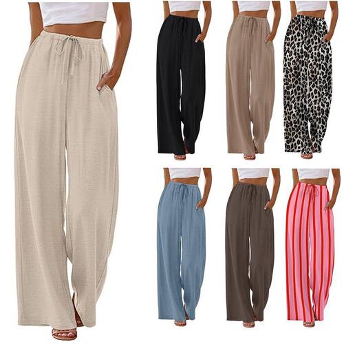 Women's Summer Wide Leg Pants High Waist Elastic Drawstring