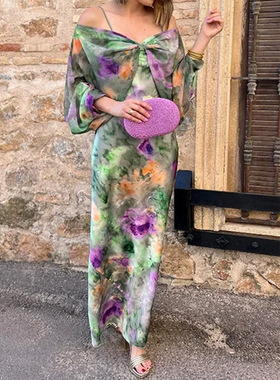 women dress ladies fashion dresses2026新款气质性感一字肩扎染