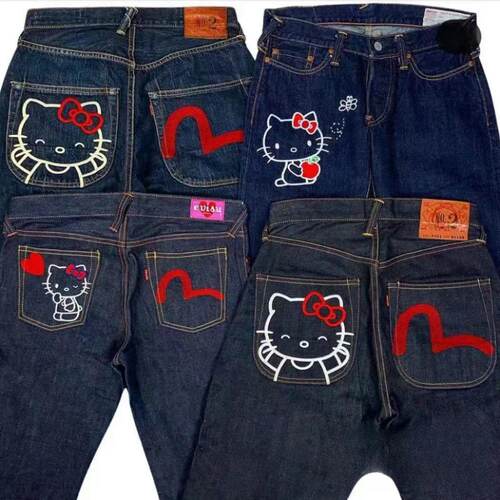 Kitty Oversized Jeans Anime Y2K Hip-hop Trend Pant Women New