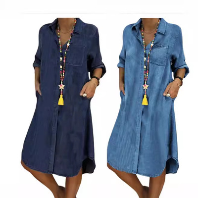 new dress women elegant ladies vestidos欧美大码牛仔连衣裙