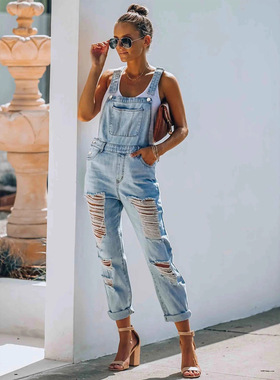 women overall jeans Hole denim Suspender Pants Jumpsuit Girl