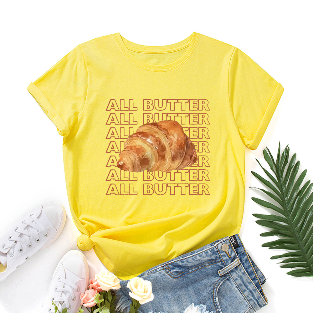 women tshirts cute print ladies t-shirt tee tops 面包字母