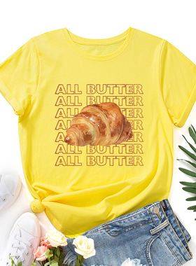 women tshirts cute print ladies t-shirt tee tops 面包字母