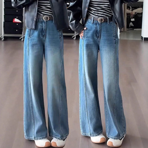 fashion women american retro jeans denim pants复古蓝牛仔阔腿