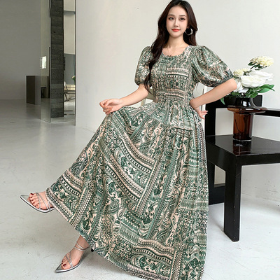 long dress women maxi vestidos boho beach人棉绸法式复古