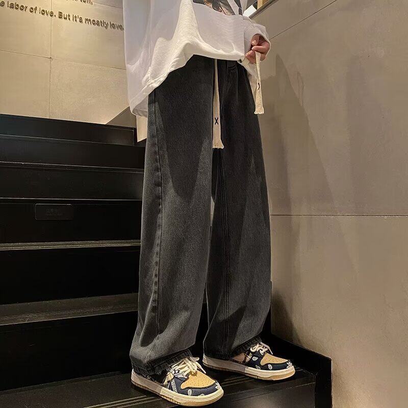 牛仔裤男款新款直筒男士裤子美式高街阔腿宽松黑色长裤baggy