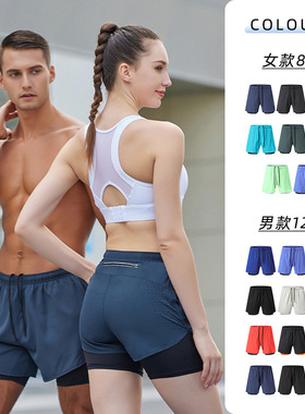 运动短裤new men running shorts gym sports shorts 2 in 1