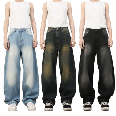 men's baggy jeans mannirn牛仔|美式复古风弯刀裤男小众设计感阔
