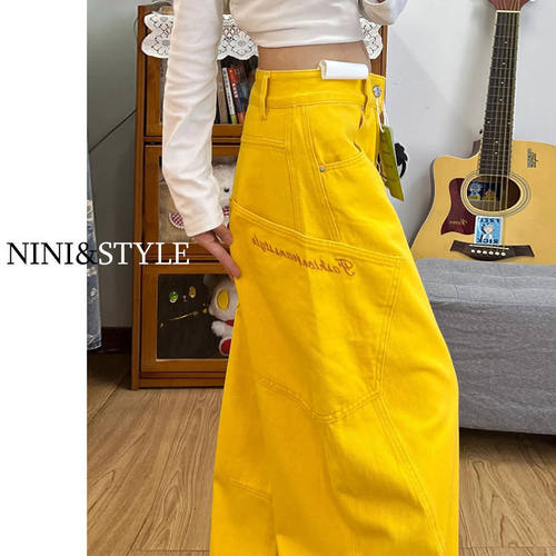 y2k jeans stylish denims pants streetwear trousers复古黄色