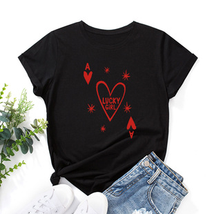 t恤女t woman shirt 字母心型宽松圆领短袖 5xl cotton tshirt