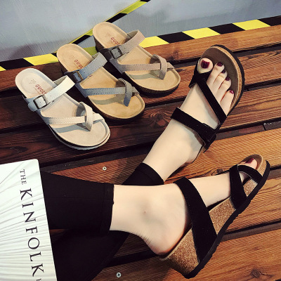 Slippers flipflops Slides Sandals夏季新款坡跟凉软木拖鞋
