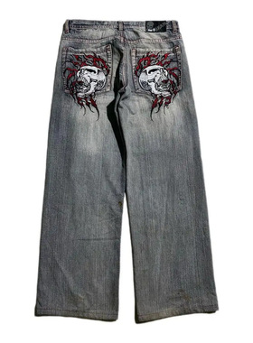 American hip-hop Vintage bag jeans womens Y2K wide-leg pants