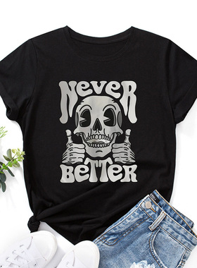 women tshirts cute print ladies t-shirt tee tops 骷髅字母