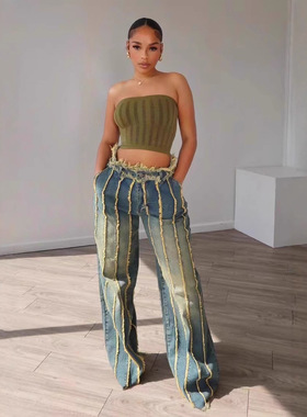 Denim Straight Trousers Jeans Pants Sexy Women Elegant牛仔裤