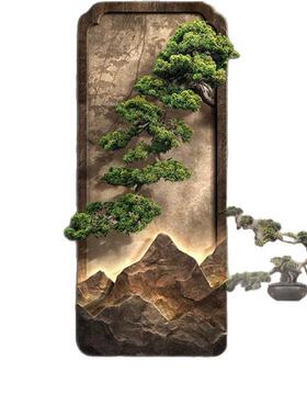 迎客松新中式玄关装饰画竖版山水走廊过道挂画高级感入户门壁画灯