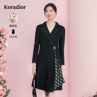 裙子2023年新款 中长款 100%绵羊毛连衣裙女西装 珂莱蒂尔商场同款