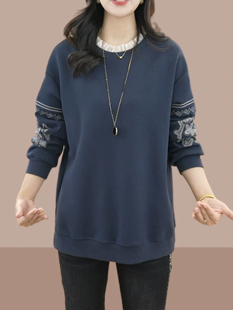 Autumn sweatshirt, long set, plus size, 2023, mid-length