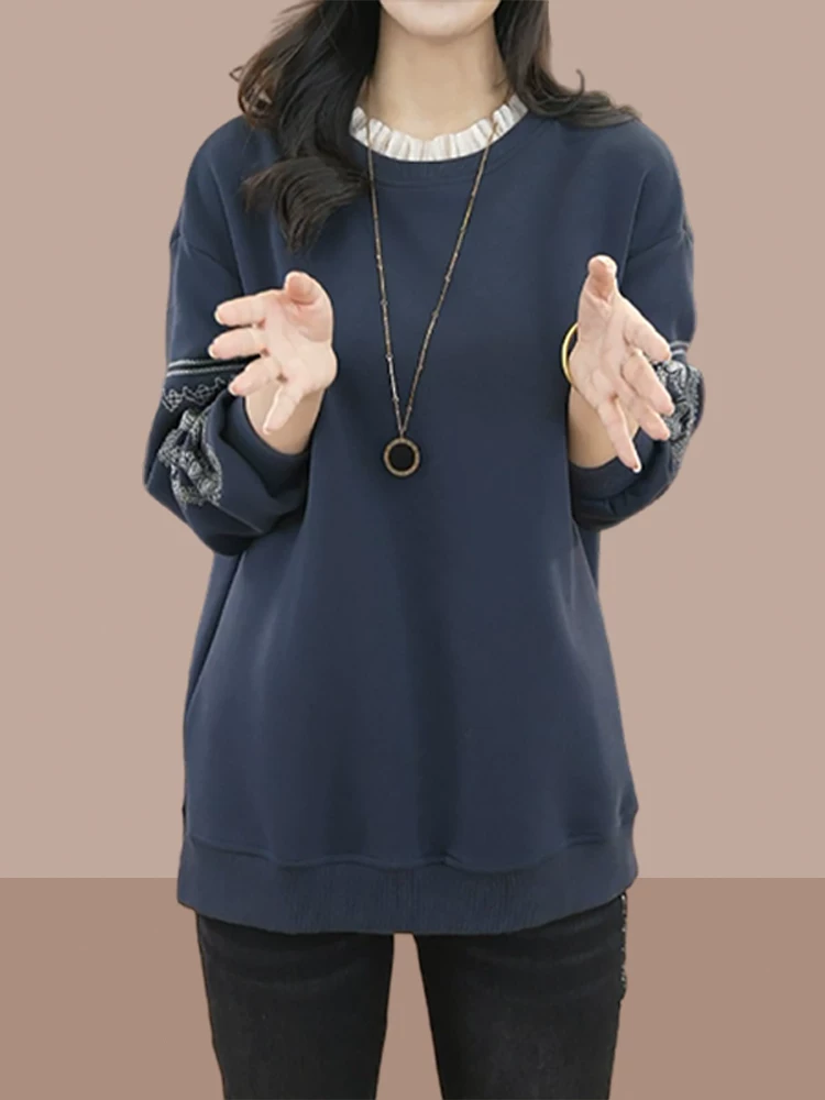 Autumn sweatshirt, long set, plus size, 2023, mid-length