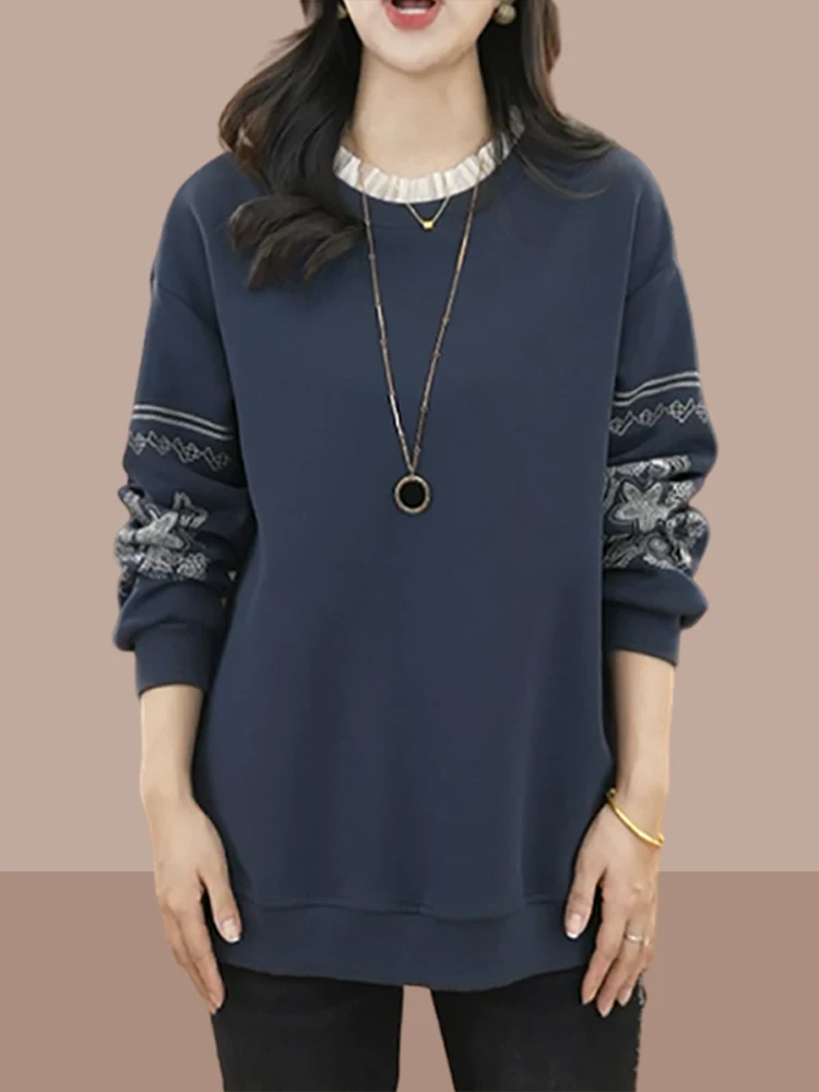 Autumn sweatshirt, long set, plus size, 2023, mid-length