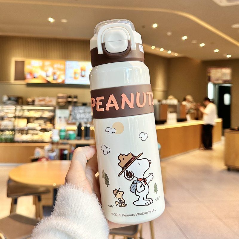 日本 史努比儿童保温杯上学专用幼儿园小学生316双饮口带吸管杯子