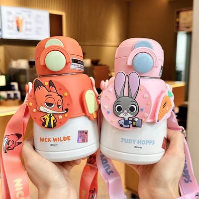 日本 朱迪疯狂动物城水杯学生高颜值大肚杯保温杯316双饮水壶吸管