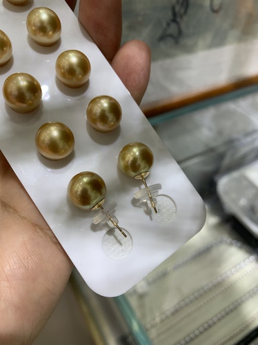 新品 正圆，无暇，浓金12～13mm金珠素钉 18k厚金镶嵌