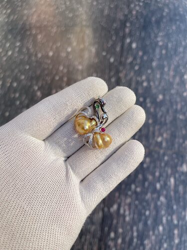 设计师款 绝美浓金keshi南洋金珠吊坠 18k天然钻石尺寸约30x40mm