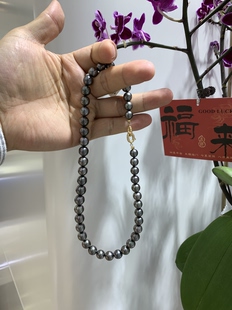 新品 配18k天然钻石扣头 吉尔德8～10.5mm大溪地黑珍珠拉贡