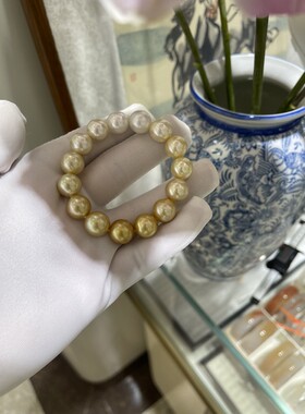 正圆澳白，金珠满珠手串 12～13mm，弹力绳
